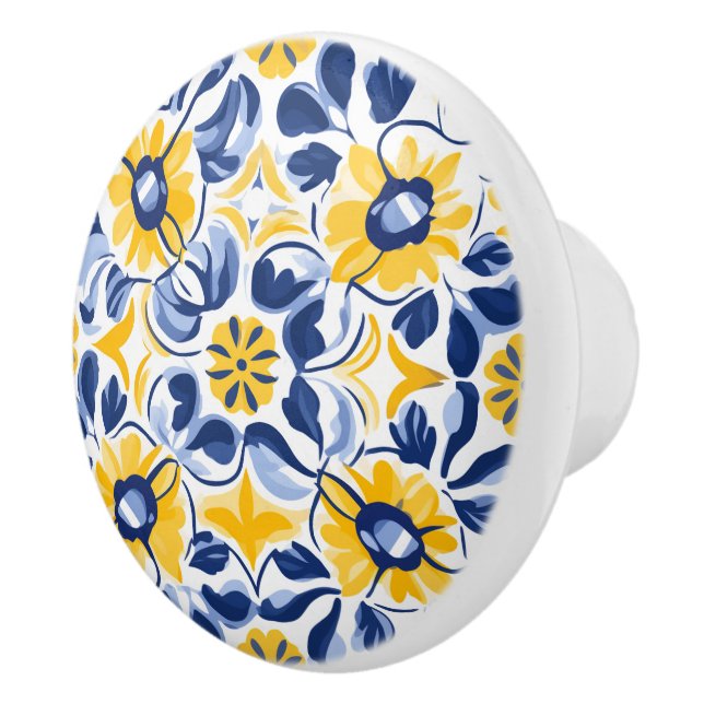 💙💛 Sunlit Blooms Azulejos  Ceramic Knob (Right)