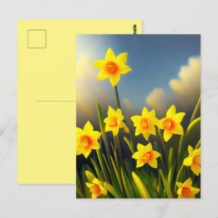 Sunlit Blooms: Golden Daffodils in Full Glory Postcard