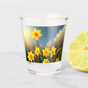 Sunlit Blooms: Golden Daffodils in Full Glory Shot Glass