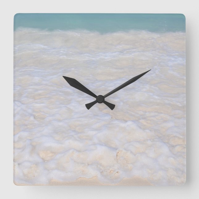 Sunlit Caribbean Sea Beach Foam 1 Square Wall Clock (Front)