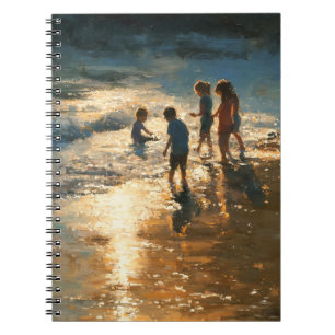 Sunlit Children Playing Beach Painting Notebook