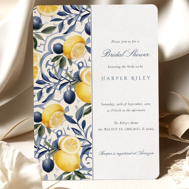 Sunlit Citrus & Azulejo Bridal Shower Invitation (Creator Uploaded)
