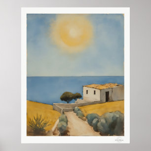 Sunlit Coastal House Landscape Poster
