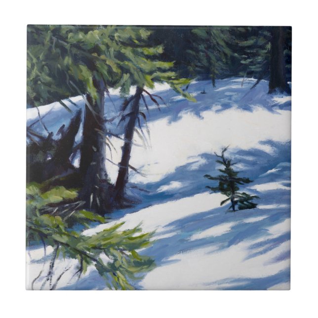 Sunlit Colorado Mountain Snow Scene Ceramic Tile (Front)