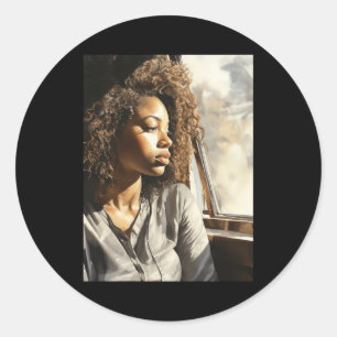 Sunlit Contemplation - A Black Woman Stares Out Classic Round Sticker