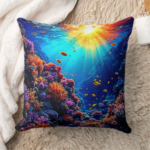 Sunlit Coral Reef Wonderland Cushion
