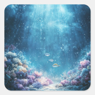 Sunlit Coral Wonderland with Tropical Fish Square Sticker