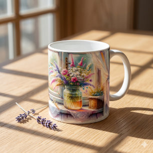 Sunlit Cottage Window Wildflowers Coffee Mug