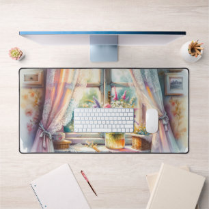 Sunlit Cottage Window Wildflowers Desk Mat
