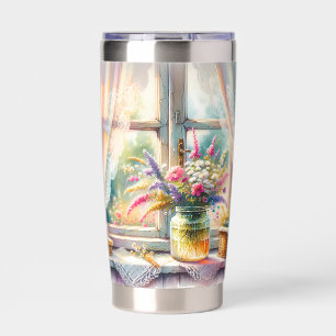 Sunlit Cottage Window Wildflowers Insulated Tumbler
