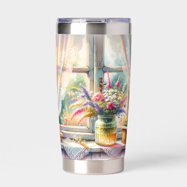 Sunlit Cottage Window Wildflowers Insulated Tumbler (Front)