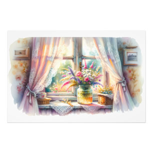 Sunlit Cottage Window Wildflowers Photo Print