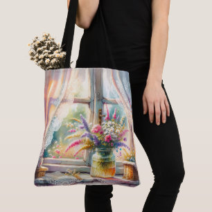 Sunlit Cottage Window Wildflowers Tote Bag