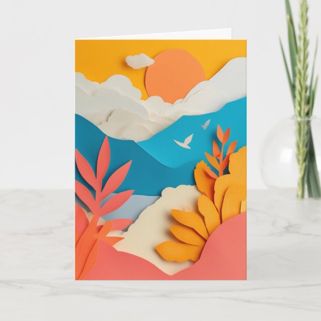 Sunlit Cut-Paper Landscape Card (Front)