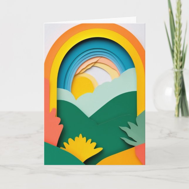 Sunlit Cut-Paper Landscape Card (Front)