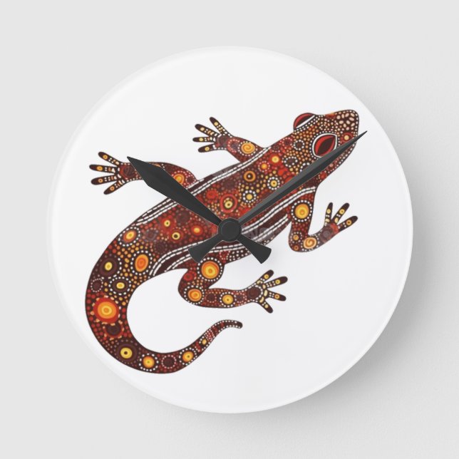 Sunlit Dot Gecko Round Clock (Front)