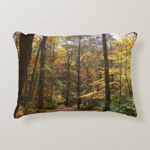 Sunlit Fall Trail in Laurel Hill State Park Decorative Cushion