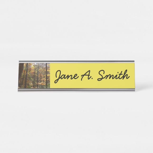 Sunlit Fall Trail in Laurel Hill State Park Desk Name Plate (Front)