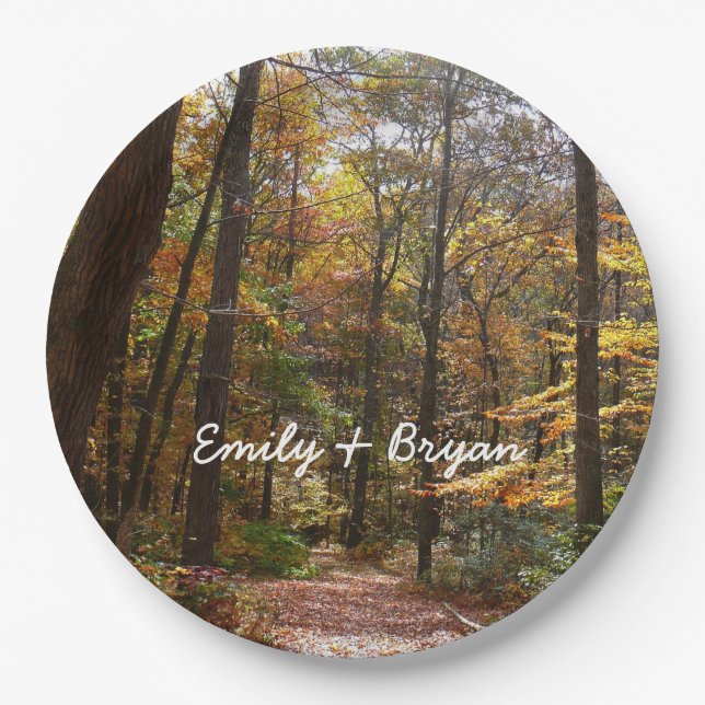 Sunlit Fall Trail in Laurel Hill State Park Paper Plate (Front)