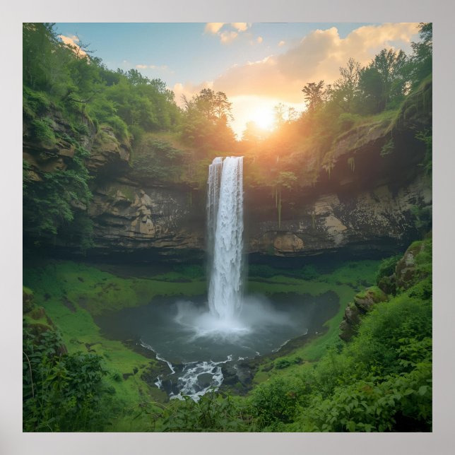 Sunlit Falls – Minimalist Nature Art for Modern In Poster (Front)