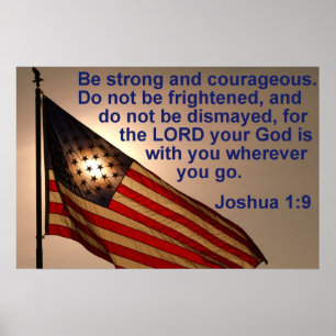 Sunlit Flag with Joshua 1:9 Poster