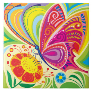 Sunlit Fluttering Flora Ceramic Tile