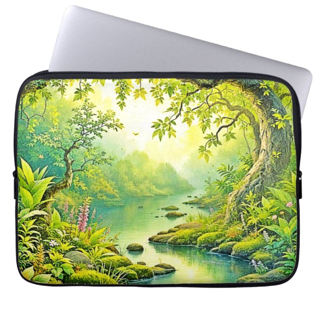 Sunlit Forest Landscape Laptop Sleeve (Front)