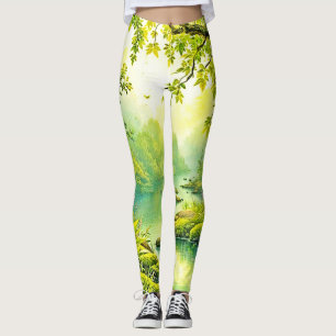 Sunlit Forest Landscape Leggings