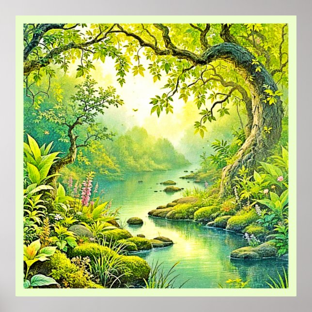 Sunlit Forest Landscape Poster (Front)