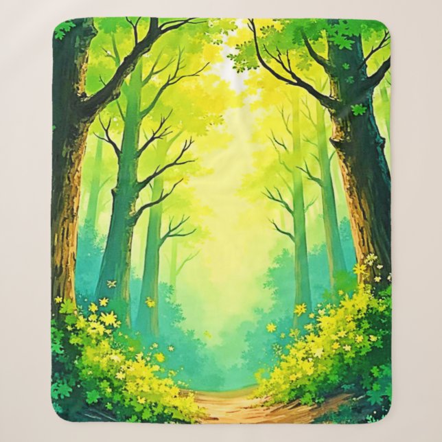 Sunlit Forest Path Sherpa Blanket (Front)