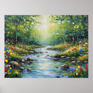 Sunlit Forest Stream Poster