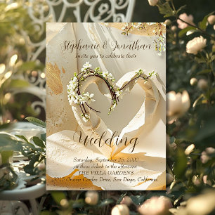 Sunlit Garden Heart on Warm Cotton Rag Wedding Invitation
