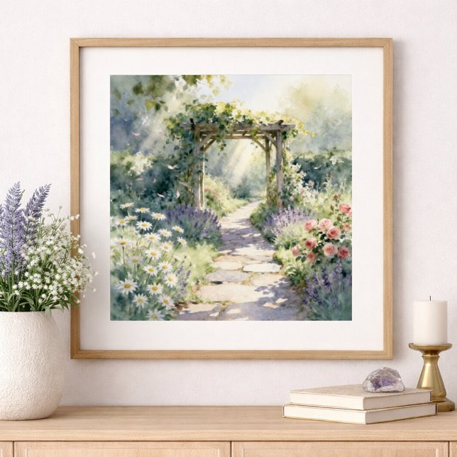 Sunlit Garden Path with Rose Trellis Poster (Creator Uploaded)