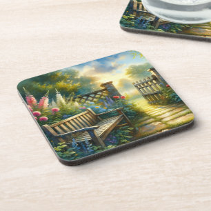 Sunlit Garden Pathway Gate Scene Coaster