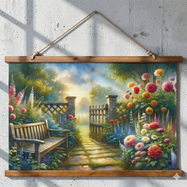 Sunlit Garden Pathway Gate Scene Hanging Tapestry (Sunlit Garden Pathway Gate Scene Hanging Tapestry)