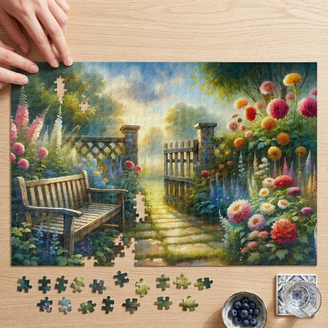 Sunlit Garden Pathway Gate Scene Jigsaw Puzzle (Sunlit Garden Pathway Gate Scene Jigsaw Puzzle)