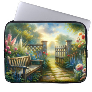 Sunlit Garden Pathway Gate Scene Laptop Sleeve
