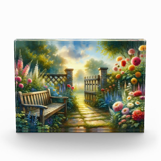 Sunlit Garden Pathway Gate Scene Photo Block (Front)
