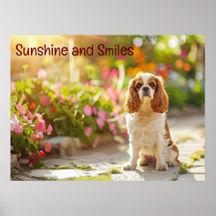 Sunlit Garden Stroll:Cavalier King Charles Spaniel Poster