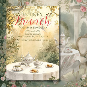 Sunlit Garden Tea Galentine Brunch Soft Florals Invitation