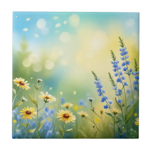 Sunlit Meadow Watercolor Ceramic Tile