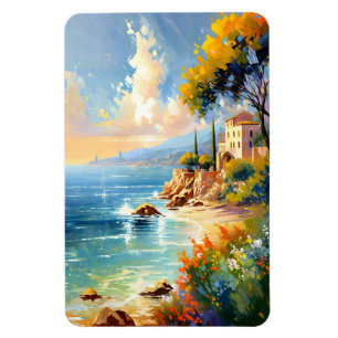 Sunlit Mediterranean Coast Impressionist Art Magnet