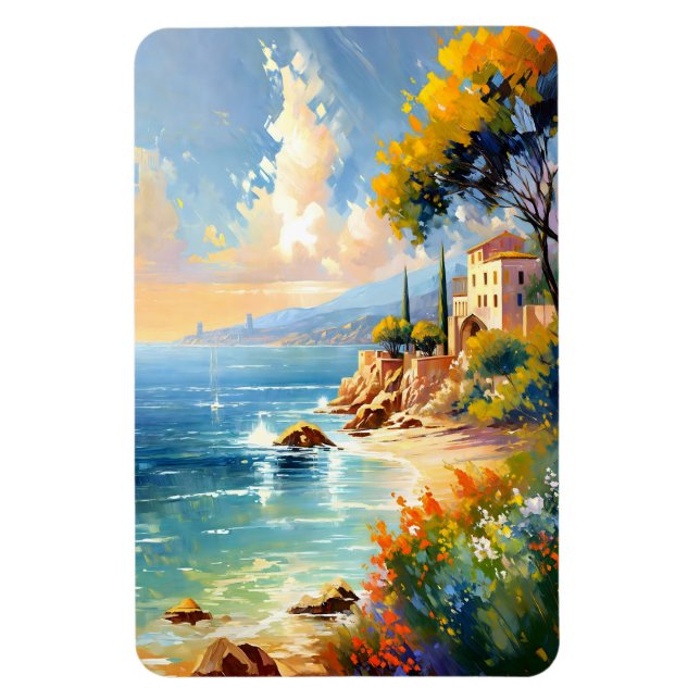 Sunlit Mediterranean Coast Impressionist Art Magnet (Vertical)
