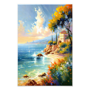 Sunlit Mediterranean Coast Impressionist Art Photo Print