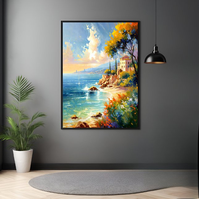 Sunlit Mediterranean Coast Impressionist Art Poster (Creator Uploaded)