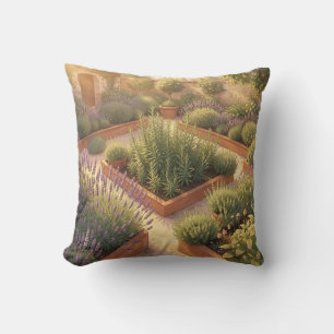 Sunlit Mediterranean Herb Garden Lavender Rosemary Cushion