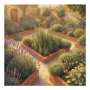 Sunlit Mediterranean Herb Garden Lavender Rosemary Poster