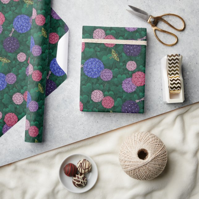 Sunlit Moth Hydrangea Garden Pewter Medium Wrapping Paper (Crafts)