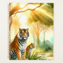 Sunlit Natural Scene with Wandering Tigers