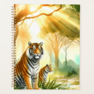 Sunlit Natural Scene with Wandering Tigers Planner